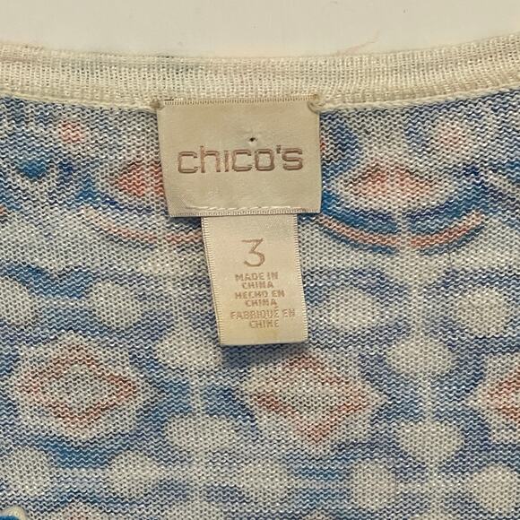 Chicos Mixed Tile Print Top Size 3 (Womens XL) Turquoise V-Neck Geo Casual - Picture 5 of 8